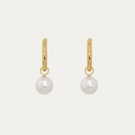 18k Yellow Gold 7-7.5mm Akoya Pearl 2-way Huggie/Hoop Earrings, Pair