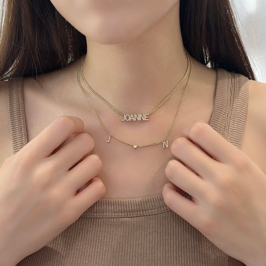 18k Gold Diamond Nameplate Chain Necklace (White/Rose/Yellow Gold)