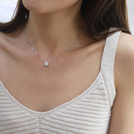 18k White Gold Halo GIA Diamond Necklace