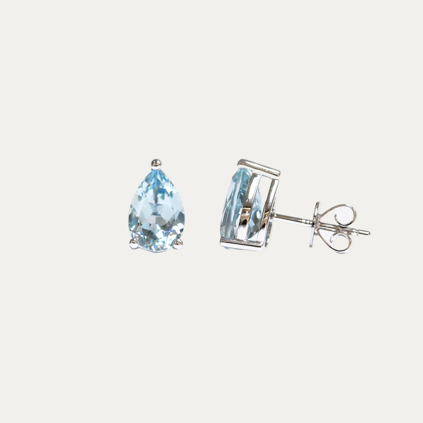 18k White Gold Pear-shaped Aquamarine Stud Earrings, Pair
