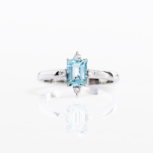 18k白金祖母綠切割海藍寶石鑽石戒指 18k White Gold Emerald Cut Aquamarine Diamond Ring