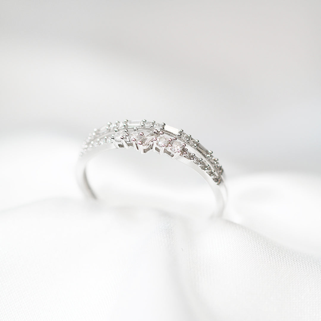 18k白金雙排鑽石戒指 18k White Gold Double Row Cluster Ring