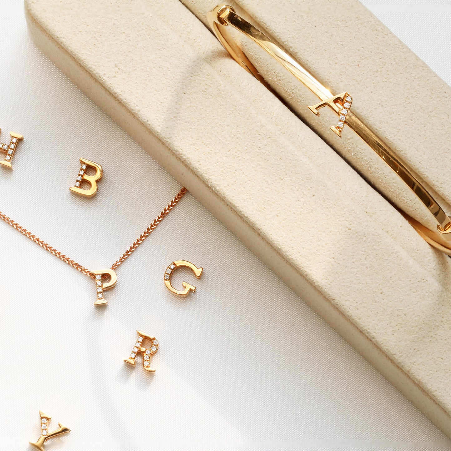 18k Rose Gold Alphabet A-Z Diamond Charm Pendant
