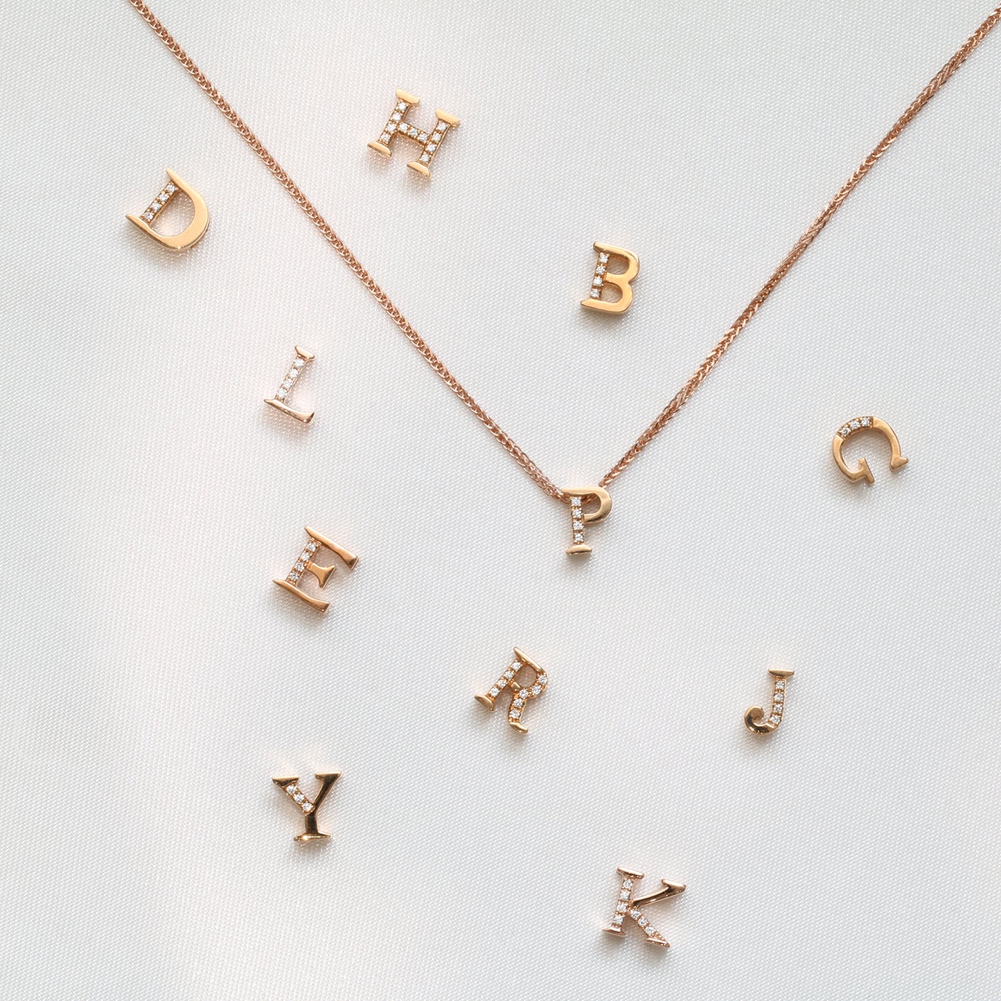 18k Rose Gold Alphabet A-Z Diamond Charm Pendant