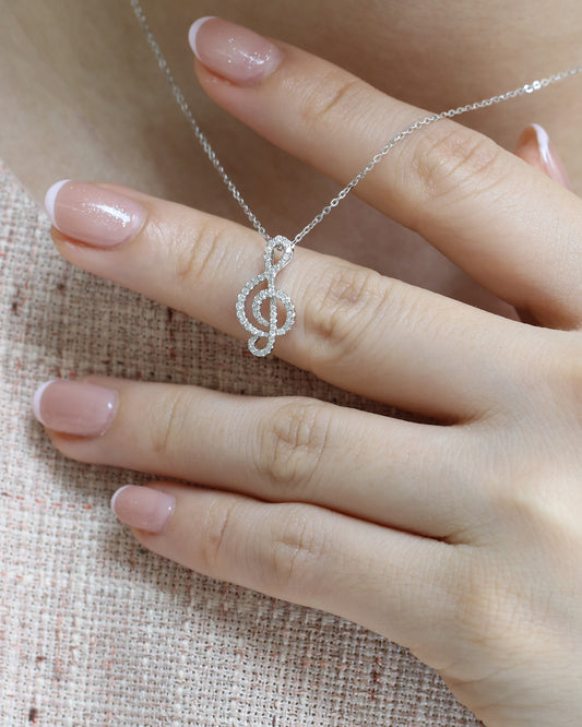 18k White Gold Treble Clef Necklace