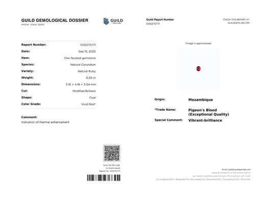 Pigeon's Blood Ruby Oval 0.59ct with Certificate