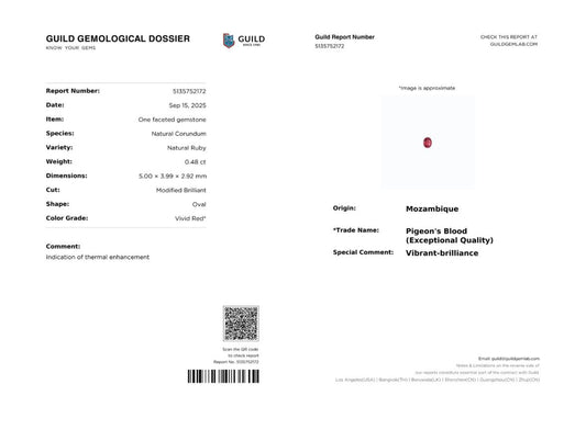 Pigeon's Blood Ruby Oval 0.48ct with Certificate