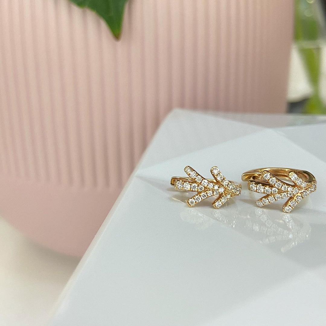 18k Rose Gold 0.37ct Huggie Hoop Earrings 18k玫瑰金鑽石耳圈