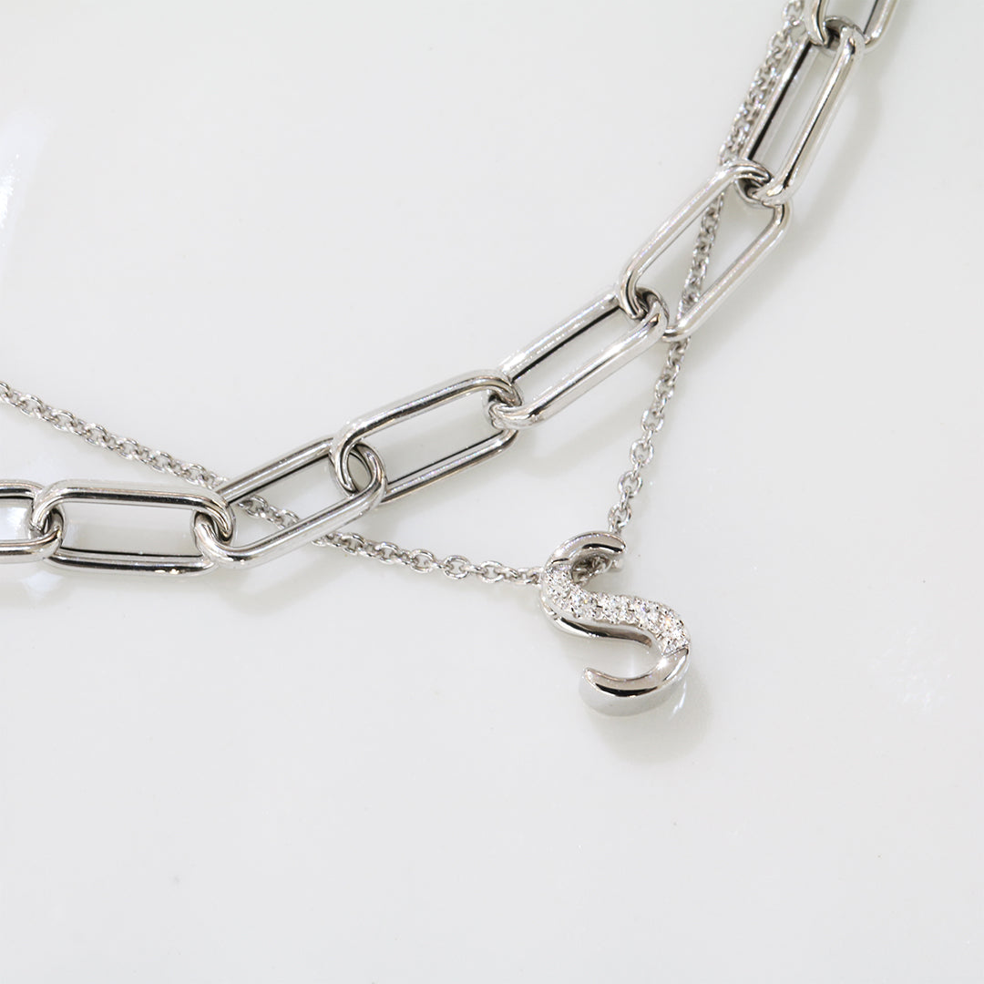 18k White Gold Circle Paper Clip Chain Necklace 18k白金意大利萬字夾十字頸鍊