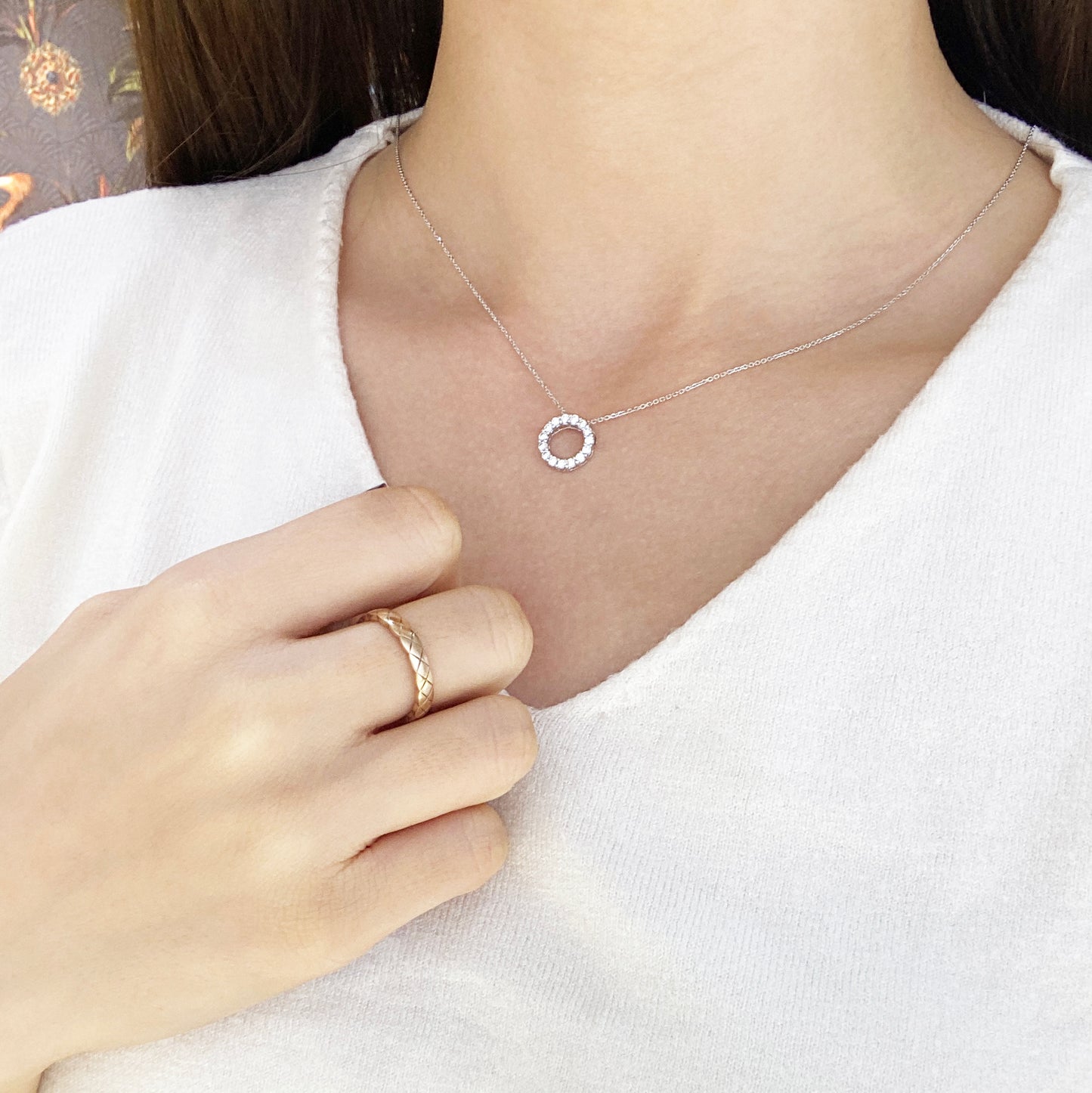 18k白金圓圈鑽石頸鍊 18k White Gold Circle Diamond Necklace