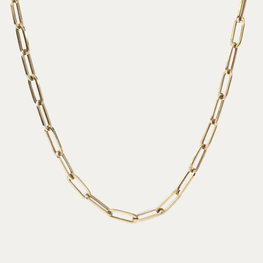 18k Yellow Gold Circle Paper Clip Chain Necklace 18k黃金意大利萬字夾十字頸鍊