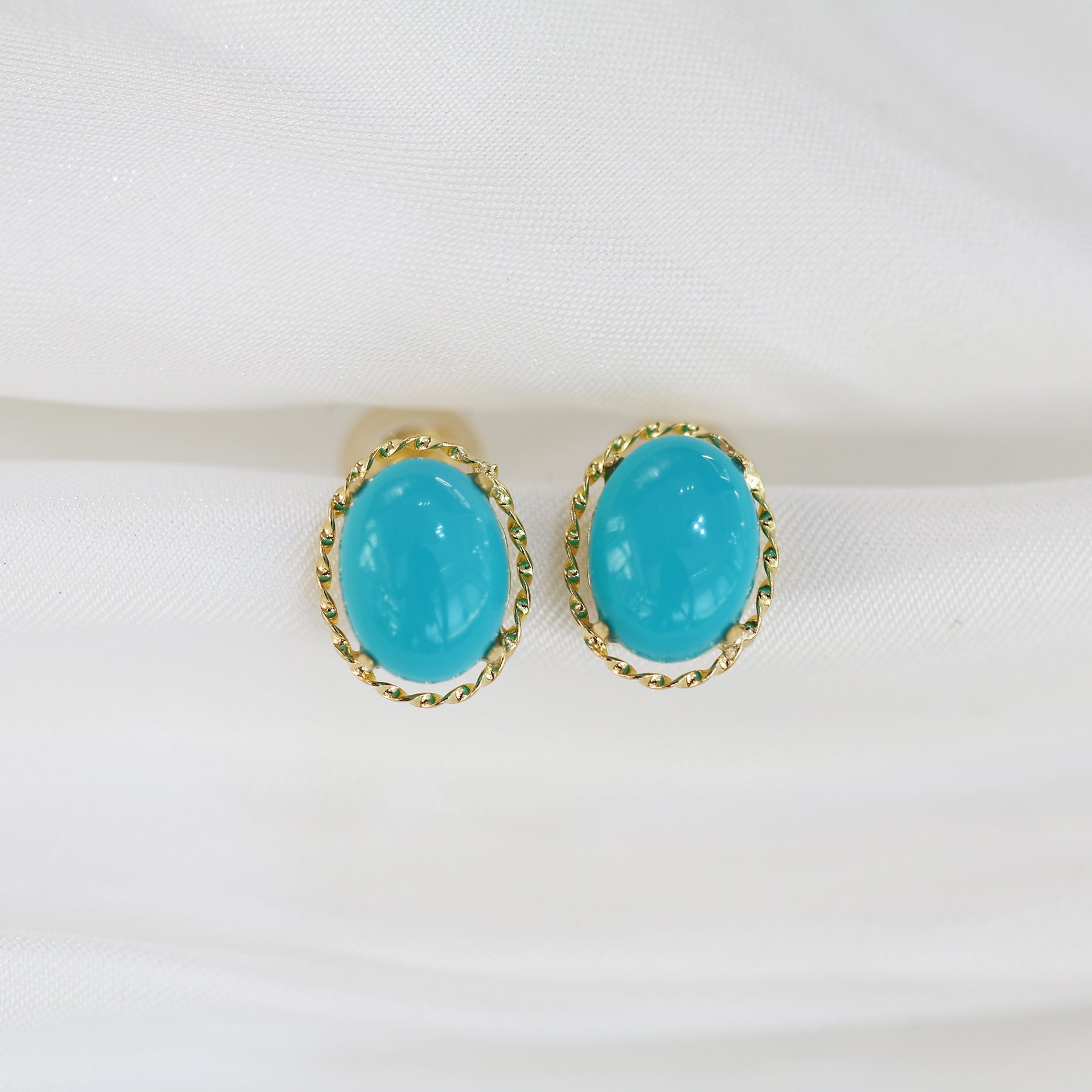 18k Yellow Gold Turquoise Earrings 18k黃金綠松石耳環