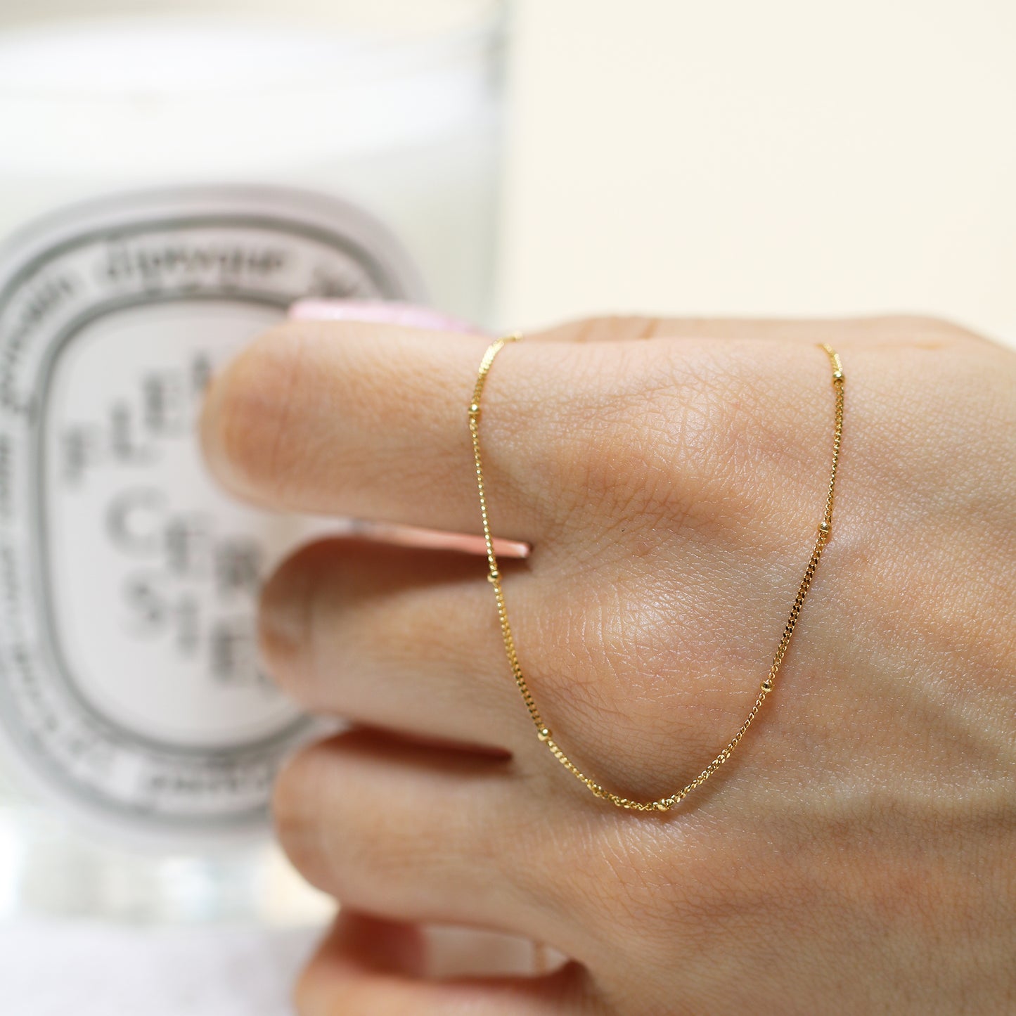 18k Yellow Gold Beaded Adjustable Necklace 18k小圓珠黃金頸鏈