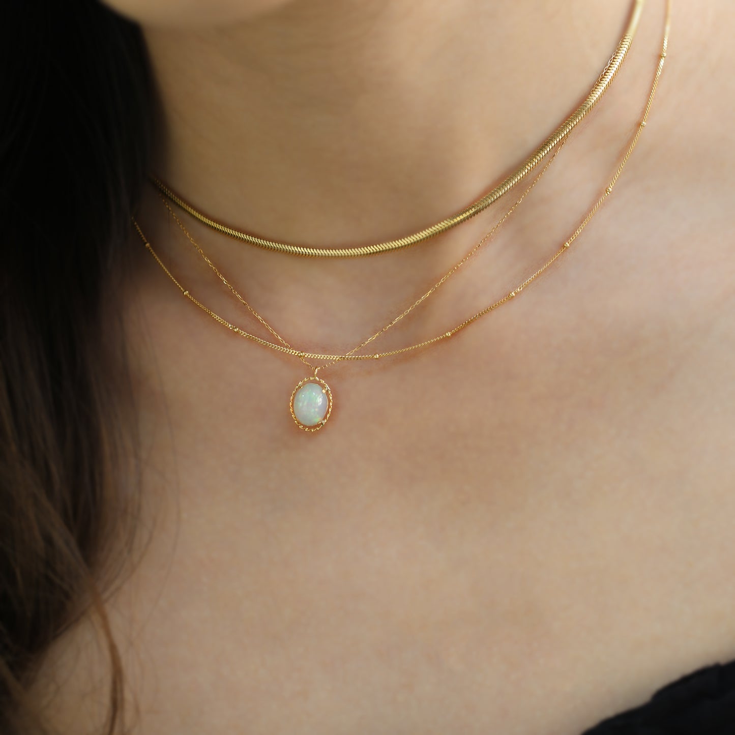18k Yellow Gold Beaded Adjustable Necklace 18k小圓珠黃金頸鏈