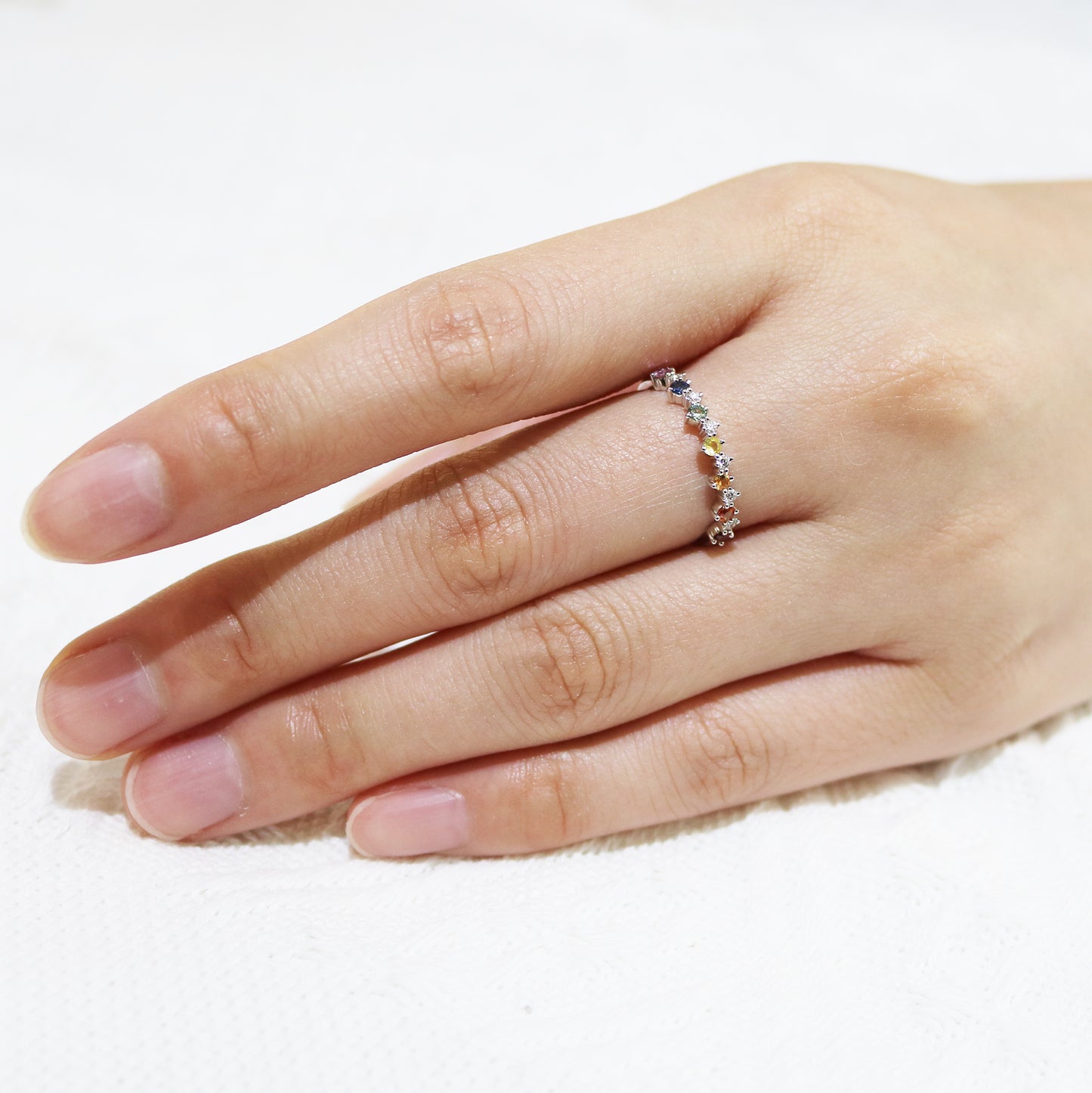 18k白金彩虹藍寶石鑽石戒指 18k White Gold Diamond & Color Sapphire Ring