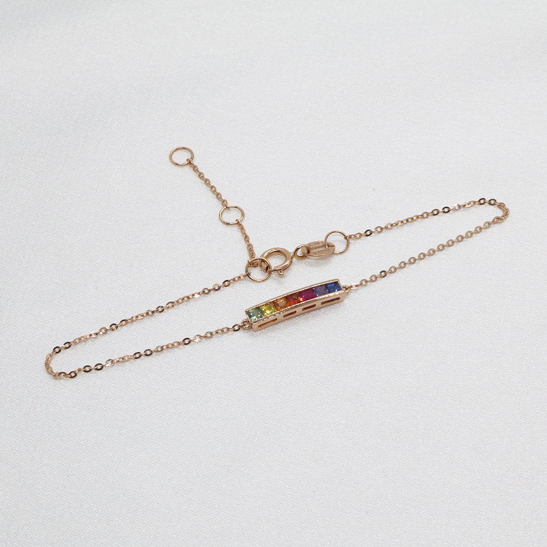 18k Rose Gold Princess Cut Tutti Frutti Sapphire Bracelet 18k玫瑰金公主方切割彩色藍寶石手鏈