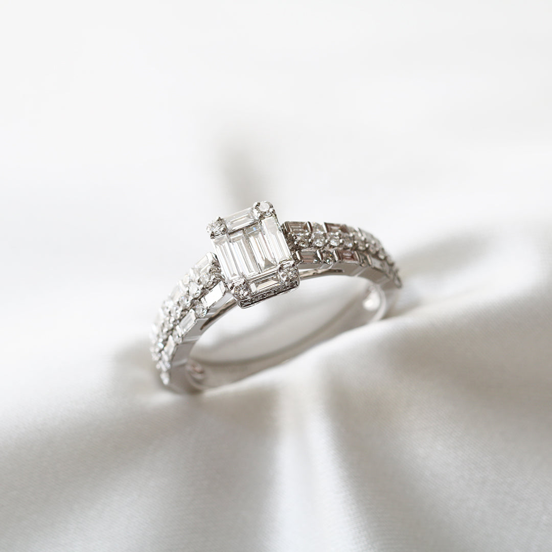 18K白金長形切割鑽石戒指18k White Gold Baguette Step-cut Diamond Eternity Band