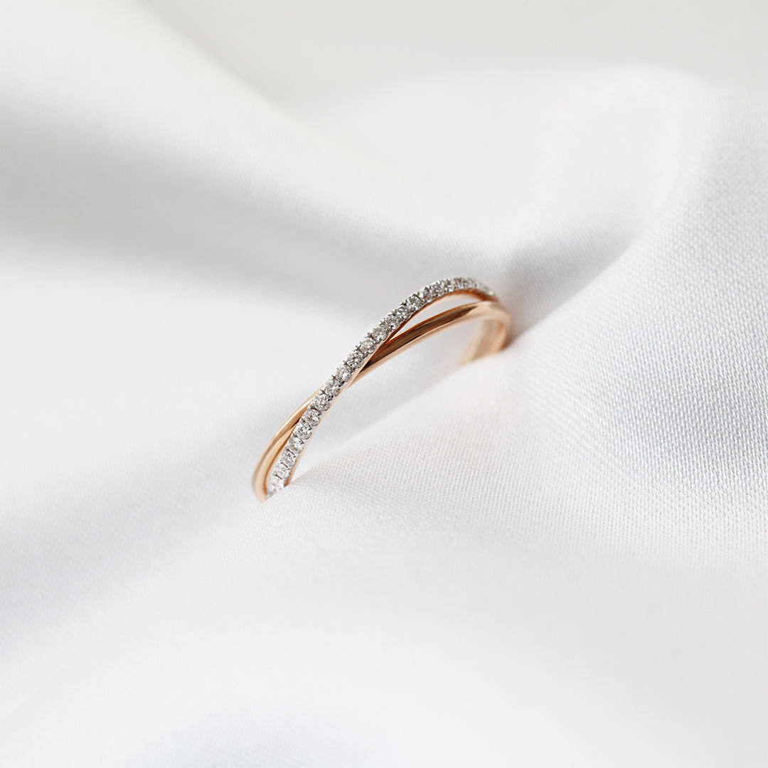 18k玫瑰金交錯鑽石戒指 18k Rose Gold 2-Row Diamond Ring