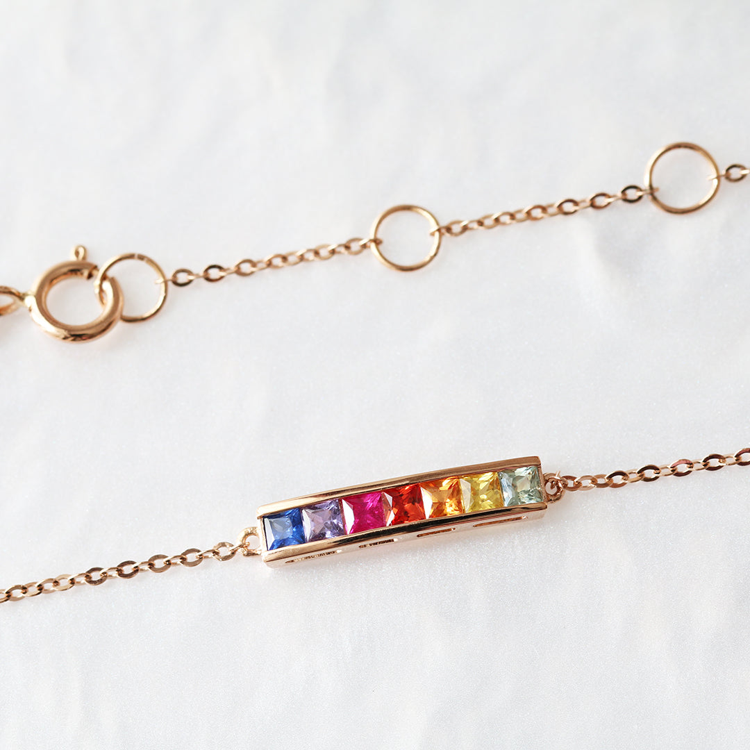18k Rose Gold Princess Cut Tutti Frutti Sapphire Bracelet 18k玫瑰金公主方切割彩色藍寶石手鏈