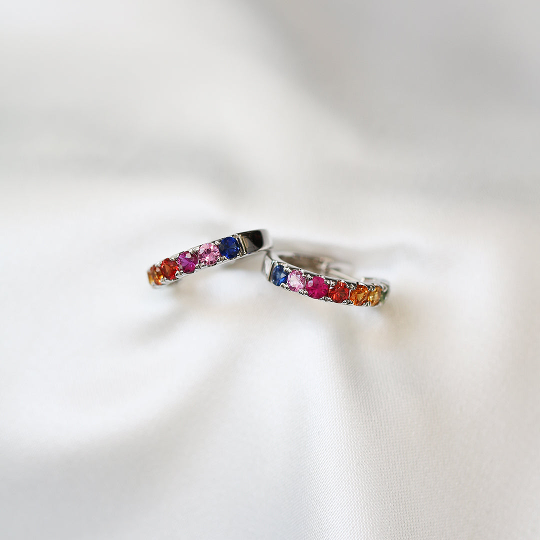 18k White Gold 0.99ct Multi-color Sapphire Earrings 18k白金彩色藍寶石耳環