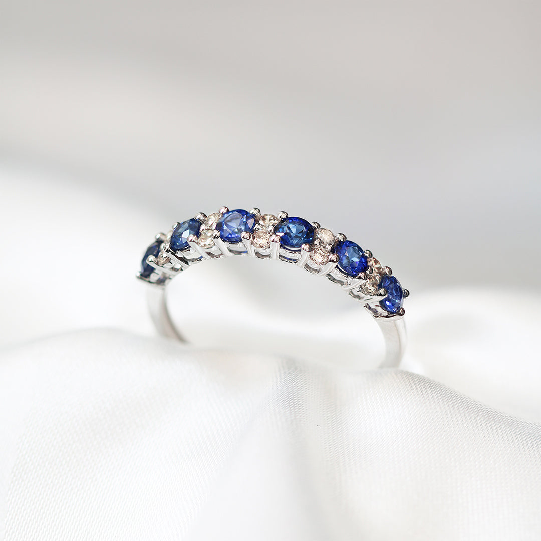 18k白金藍寶石鑽石戒指 18k White Gold Sapphire & Diamond Half Eternity Ring