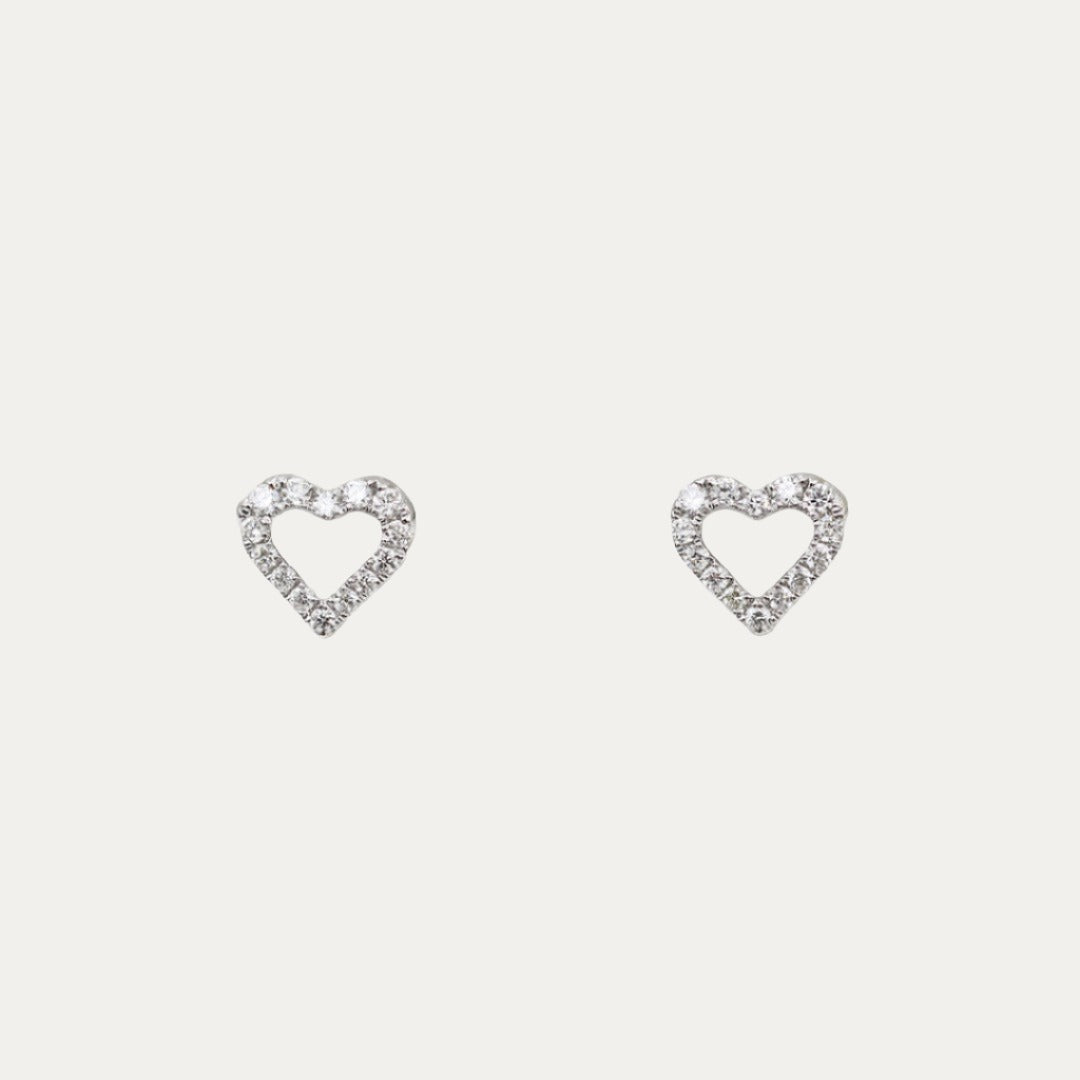18k白金縷空心形鑽石耳環 18k White Gold 0.13ct Heart Shape Diamond Earrings