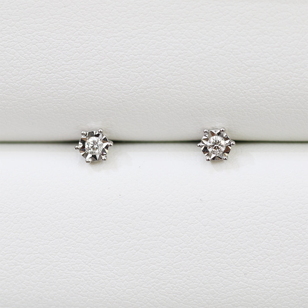 18k White Gold 0.10ct Illusion Round Diamond Earrings 18k白金10份顯大款鑽石耳環