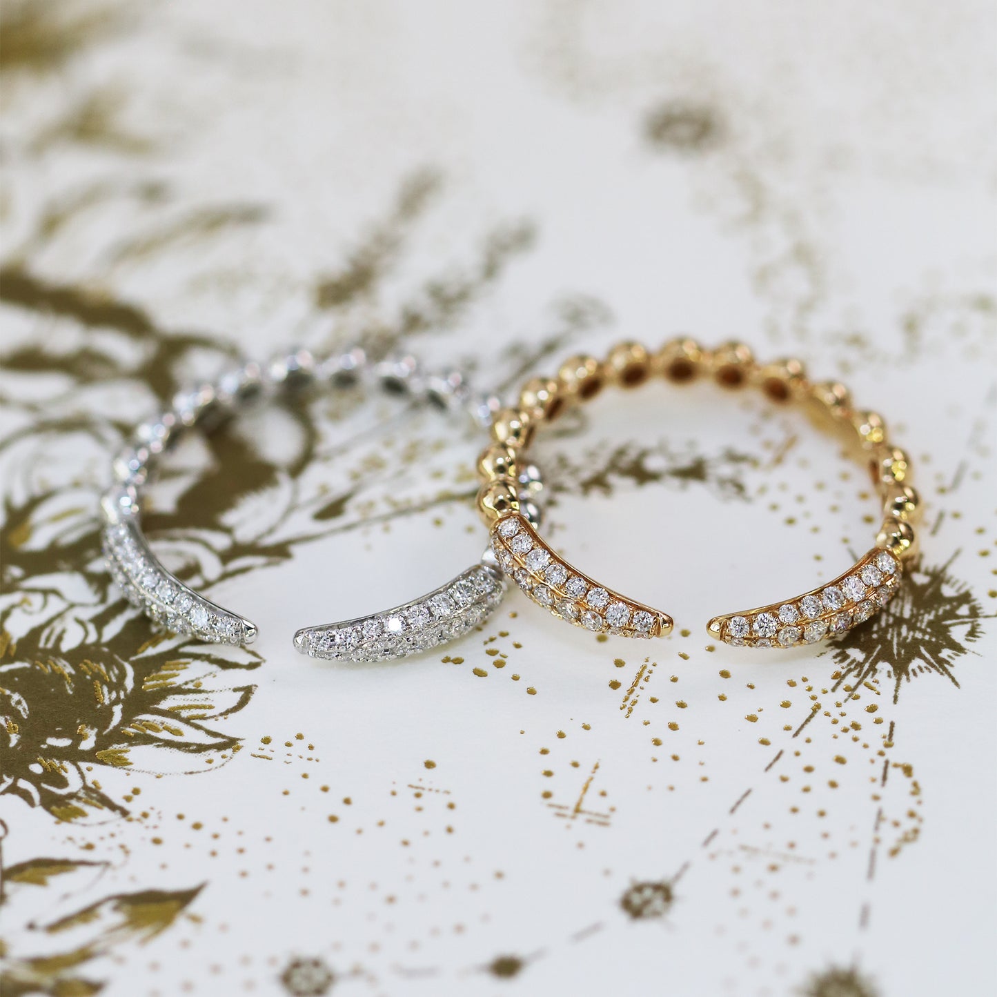 18k白金和玫瑰金微鑲開口鑽石戒指 18k Rose Gold and White Gold Micro Pavé Setting Open Ring