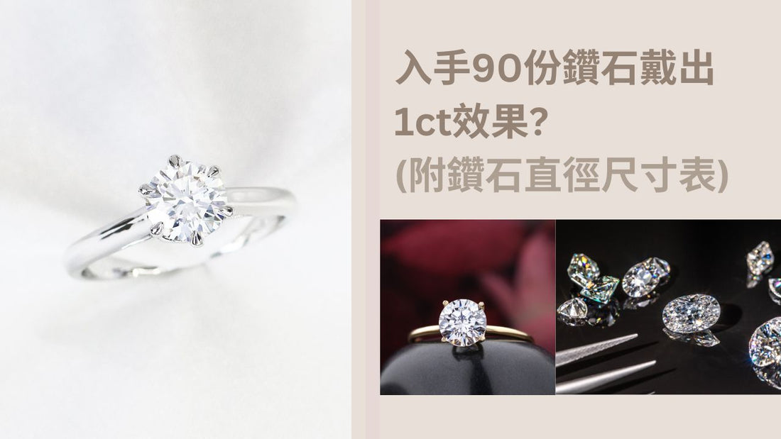 入手90份鑽石戴出一卡求婚戒指效果？兩個方法幫助你揀選心儀求婚鑽石戒指。附鑽石直徑尺寸表