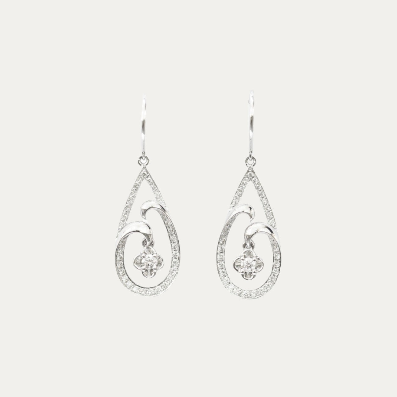 18k White Gold Diamond Dangle Earrings, Pair