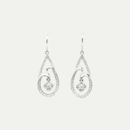 18k White Gold Diamond Dangle Earrings, Pair