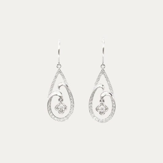 18k White Gold Diamond Dangle Earrings, Pair