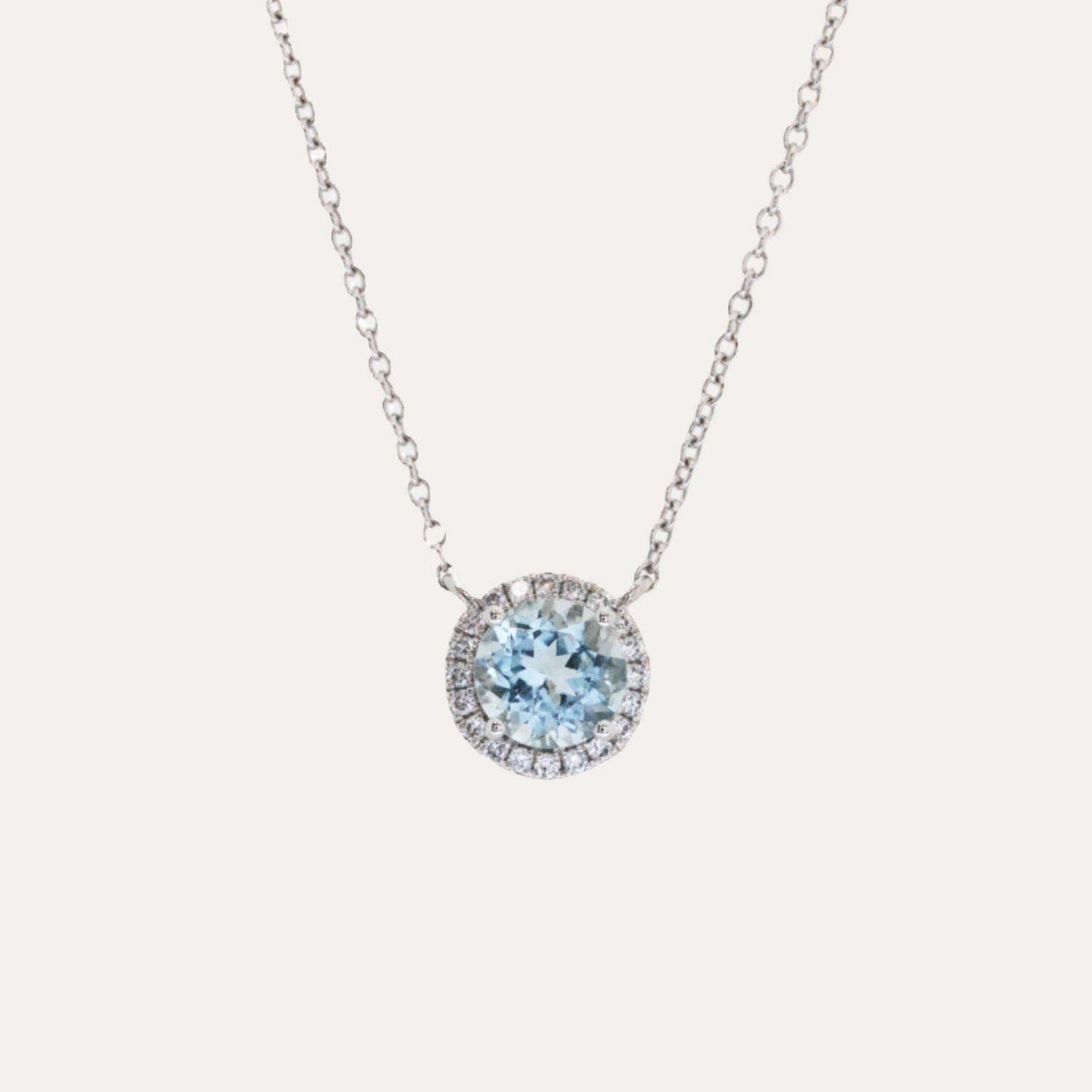 18k White Gold Aquamarine Halo Diamond Necklace-Necklaces,Patrea Jewelry,birthstone jewelry Hong Kong, Aquamarine jewelry hk, Bespoke gemstone jewelry HK, Luxury aquamarine 18k gold, 海藍寶首飾 推薦, 天然海藍寶石, 藍寶石 珠寶 香港, Jewelry HK Online, 海藍 寶 價格