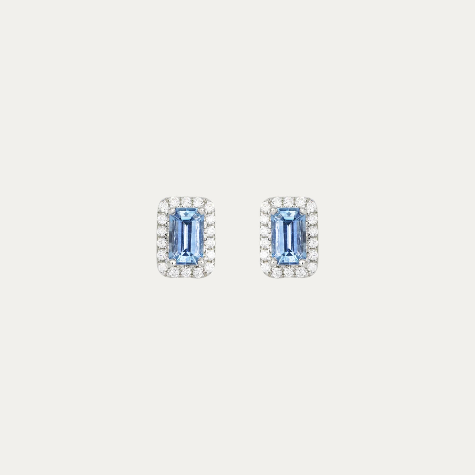 18k White Gold Emerald Cut Santa Maria Aquamarine Halo Diamond Earrings, Pair-Earrings,Patrea Jewelry,birthstone jewelry Hong Kong, Aquamarine jewelry hk, Bespoke gemstone jewelry HK, Luxury aquamarine 18k gold, 海藍寶首飾 推薦, 天然海藍寶石, 藍寶石 珠寶 香港, Jewelry HK Online, 海藍 寶 價格