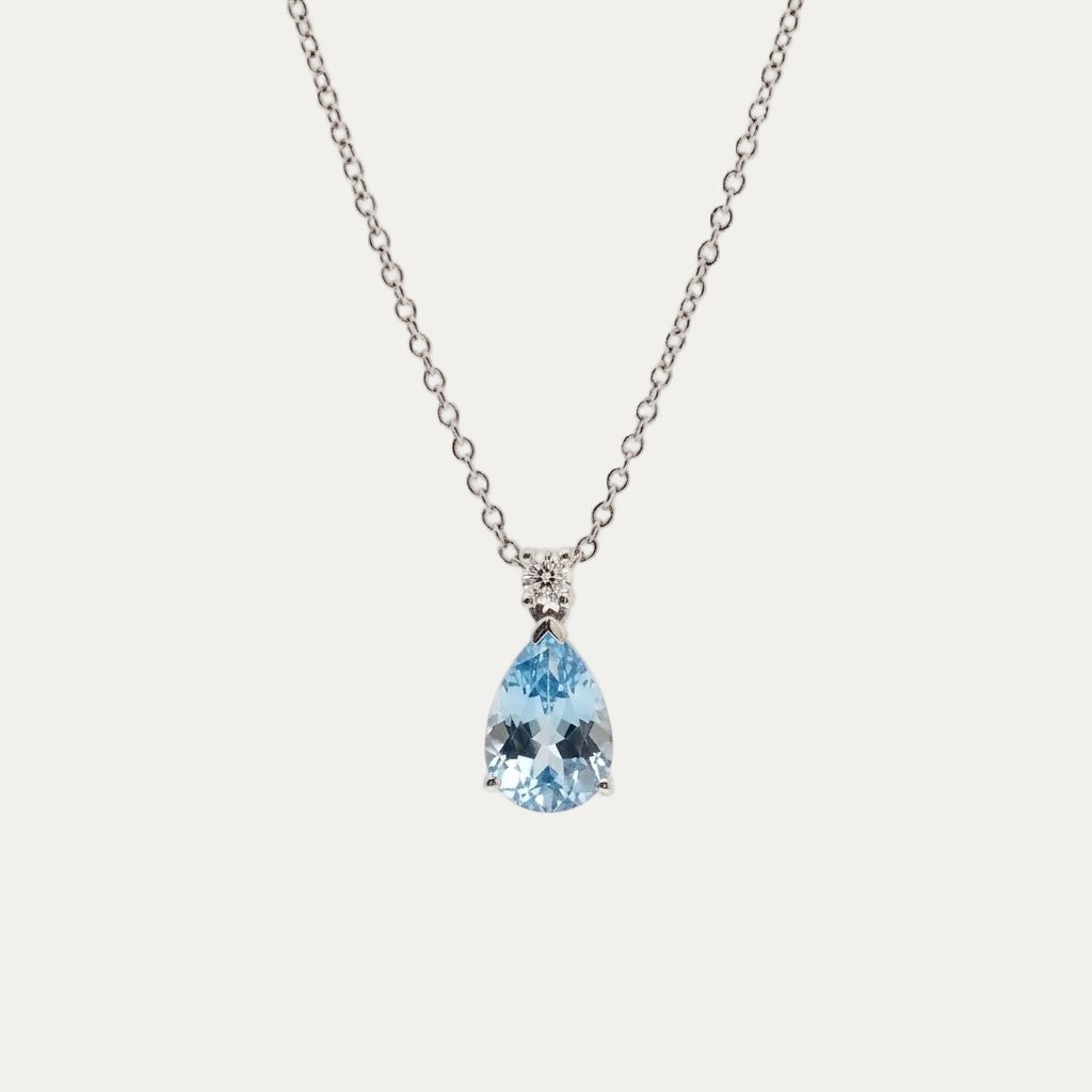 18k White Gold Pear-shaped Aquamarine Diamond Necklace-Necklaces,Patrea Jewelry,birthstone jewelry Hong Kong, Aquamarine jewelry hk, Bespoke gemstone jewelry HK, Luxury aquamarine 18k gold, 海藍寶首飾 推薦, 天然海藍寶石, 藍寶石 珠寶 香港, Jewelry HK Online, 海藍 寶 價格
