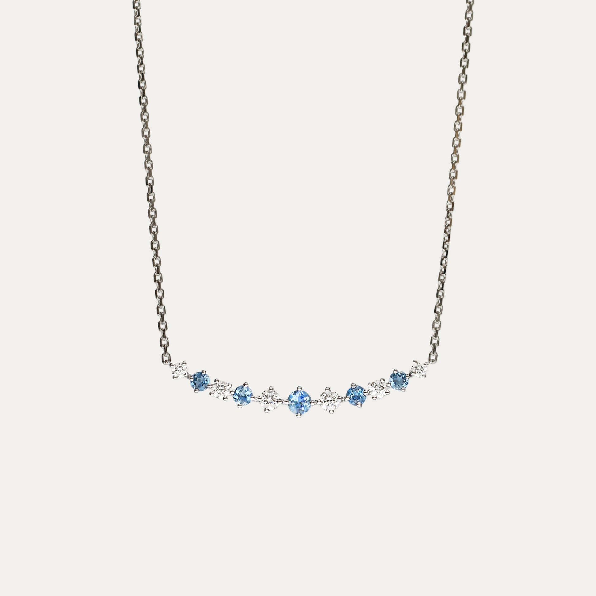 18k White Gold Santa Maria Aquamarine Diamond Smile Curved Bar Necklace-Necklaces,Patrea Jewelry,birthstone jewelry Hong Kong, Aquamarine jewelry hk, Bespoke gemstone jewelry HK, Luxury aquamarine 18k gold, 海藍寶首飾 推薦, 天然海藍寶石, 藍寶石 珠寶 香港, Jewelry HK Online, 海藍 寶 價格