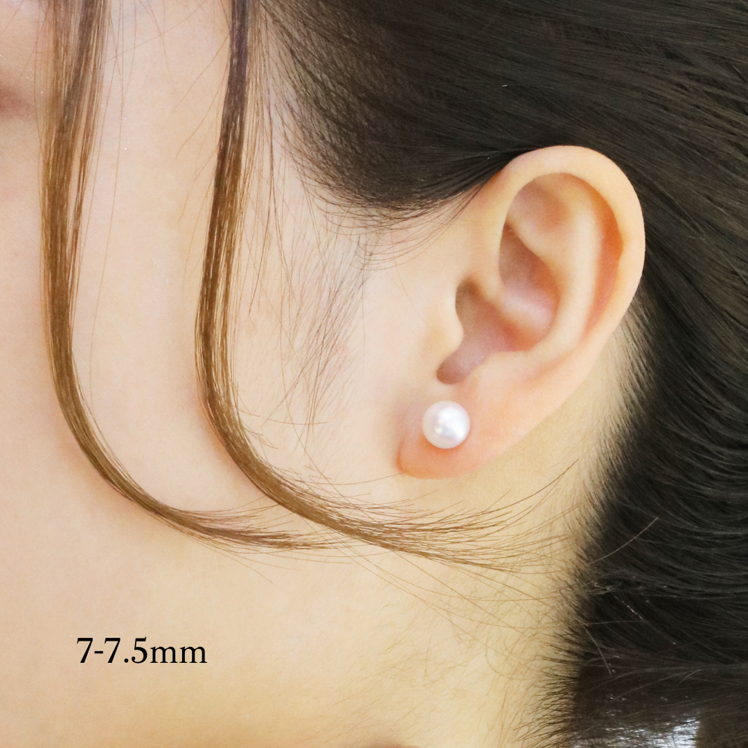 18k White Gold Japanese Akoya Pearl Stud Earrings 18k白金日本阿古屋Akoya珍珠耳環 7-7.5mm