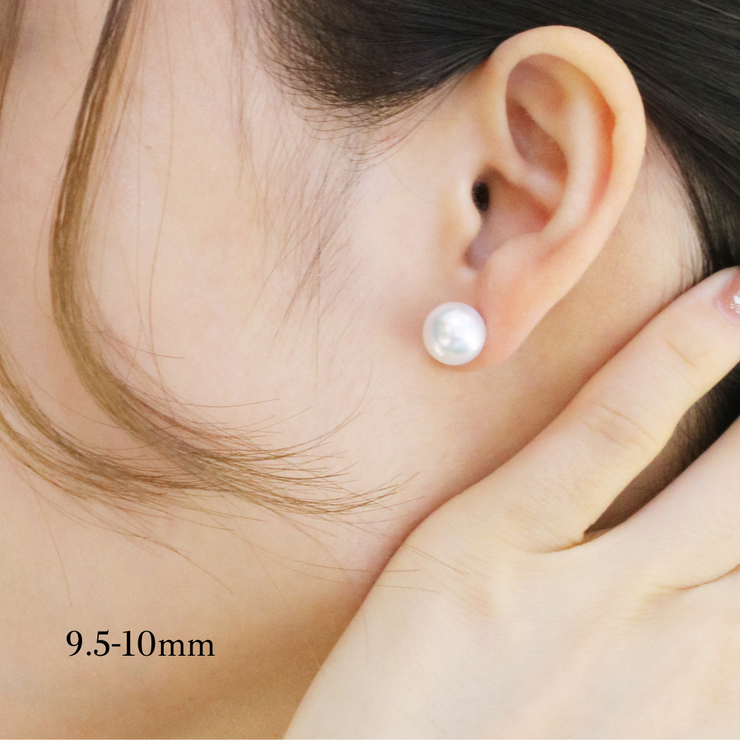 18k White Gold Japanese Akoya Pearl Stud Earrings 18k白金日本阿古屋Akoya珍珠耳環 9.5-10mm