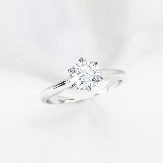 Aster Solitaire 18k White Gold  6-Prong Round Brilliant Diamond Engagement Ring Setting 18k白金六爪清鑲求婚鑽石戒指款式