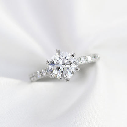 Columbine Eternity 18k White Gold 6-Prong Round Brilliant Diamond Engagement Ring Setting 18k白金六爪永恆求婚鑽石戒指款式