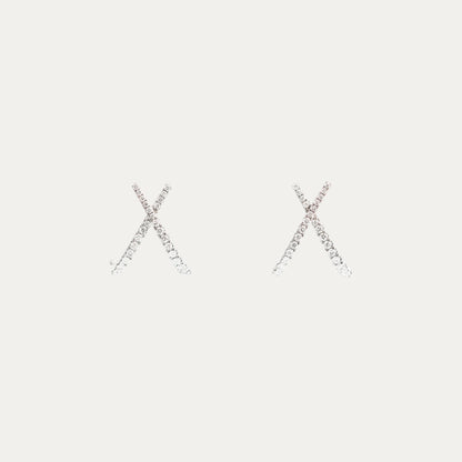 18k Gold X-Cross Pavé Diamond Earrings, Single or Pair