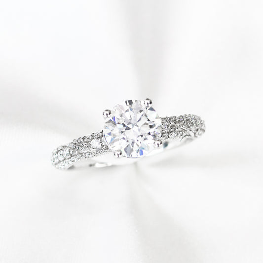 Edelweiss Vintage 18k White Gold 4-Prong Round Brilliant Diamond Engagement Ring Setting 18k白金四爪密釘鑲滿鑽滾珠邊復古求婚鑽石戒指款式