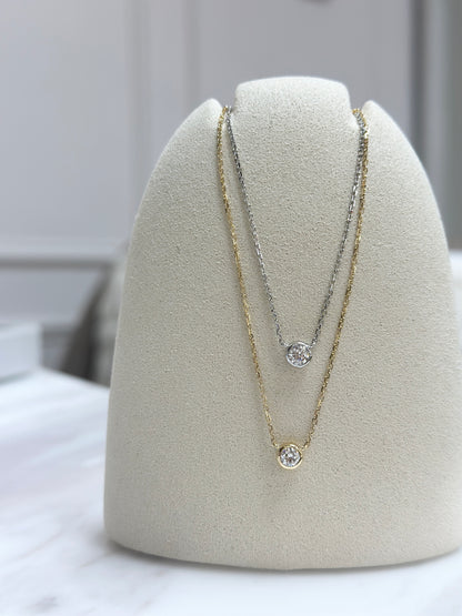 18k Gold Donut Bezel Set Diamond Necklace (White/Rose/Yellow Gold)