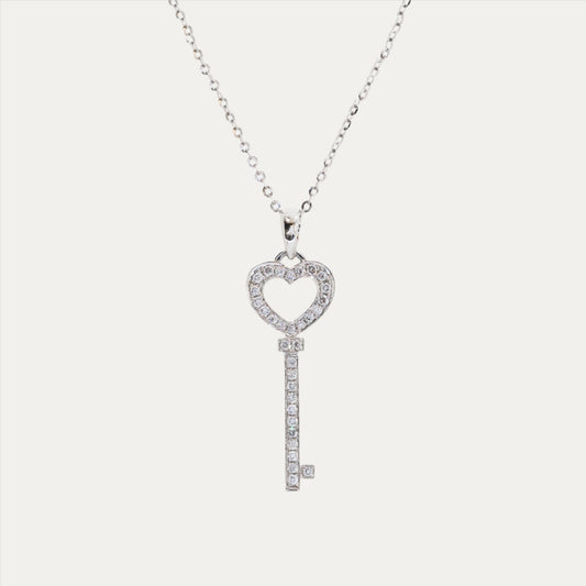 18k White Gold Key Diamond Necklace