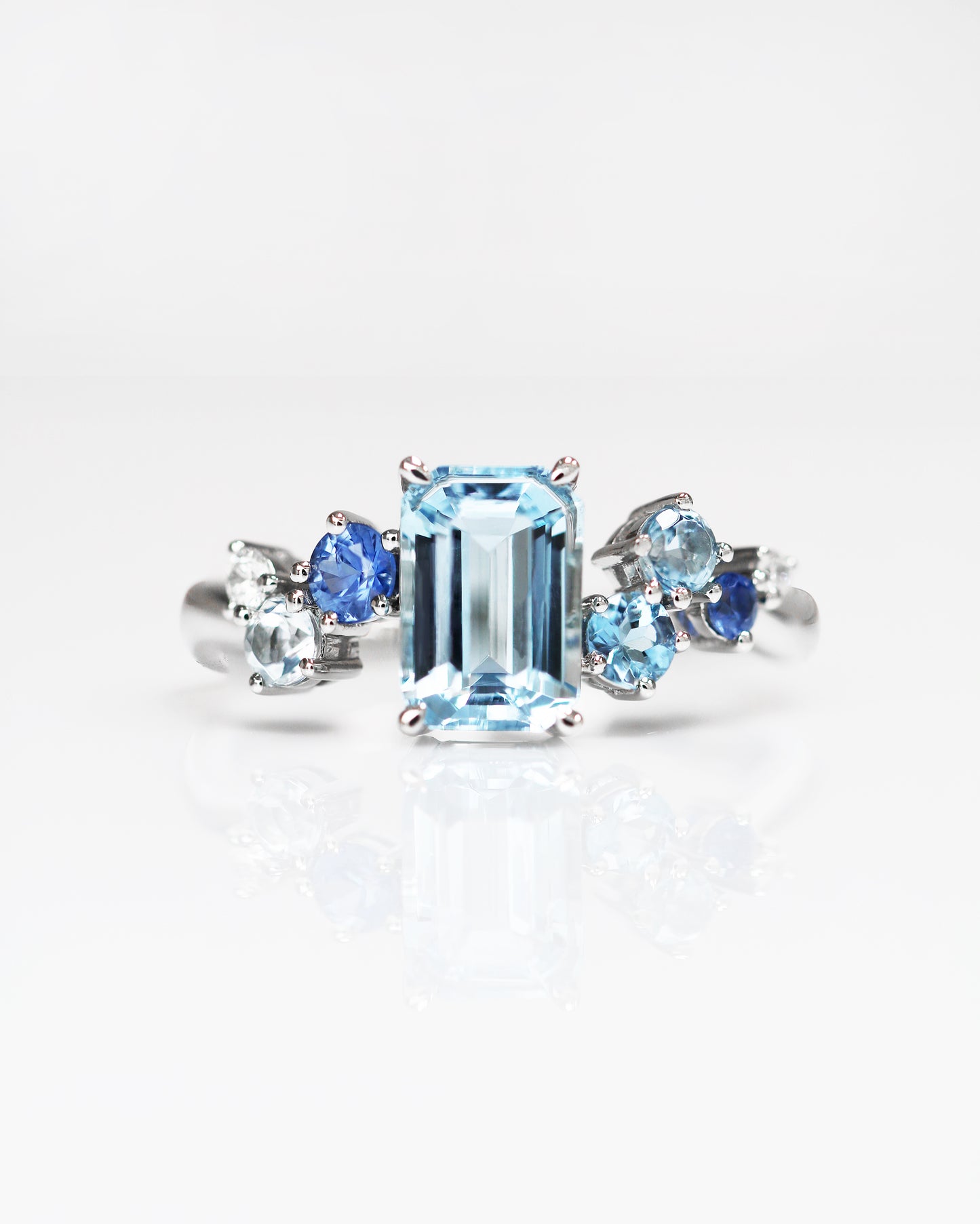 Avery Aquamarine Sapphire and Diamond Cluster Ring
