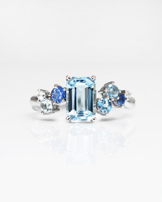 Avery Aquamarine Sapphire and Diamond Cluster Ring
