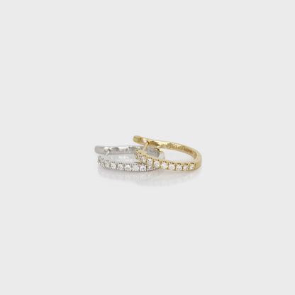 18k Gold Pavé Diamond Huggie Earrings, Single or Pair