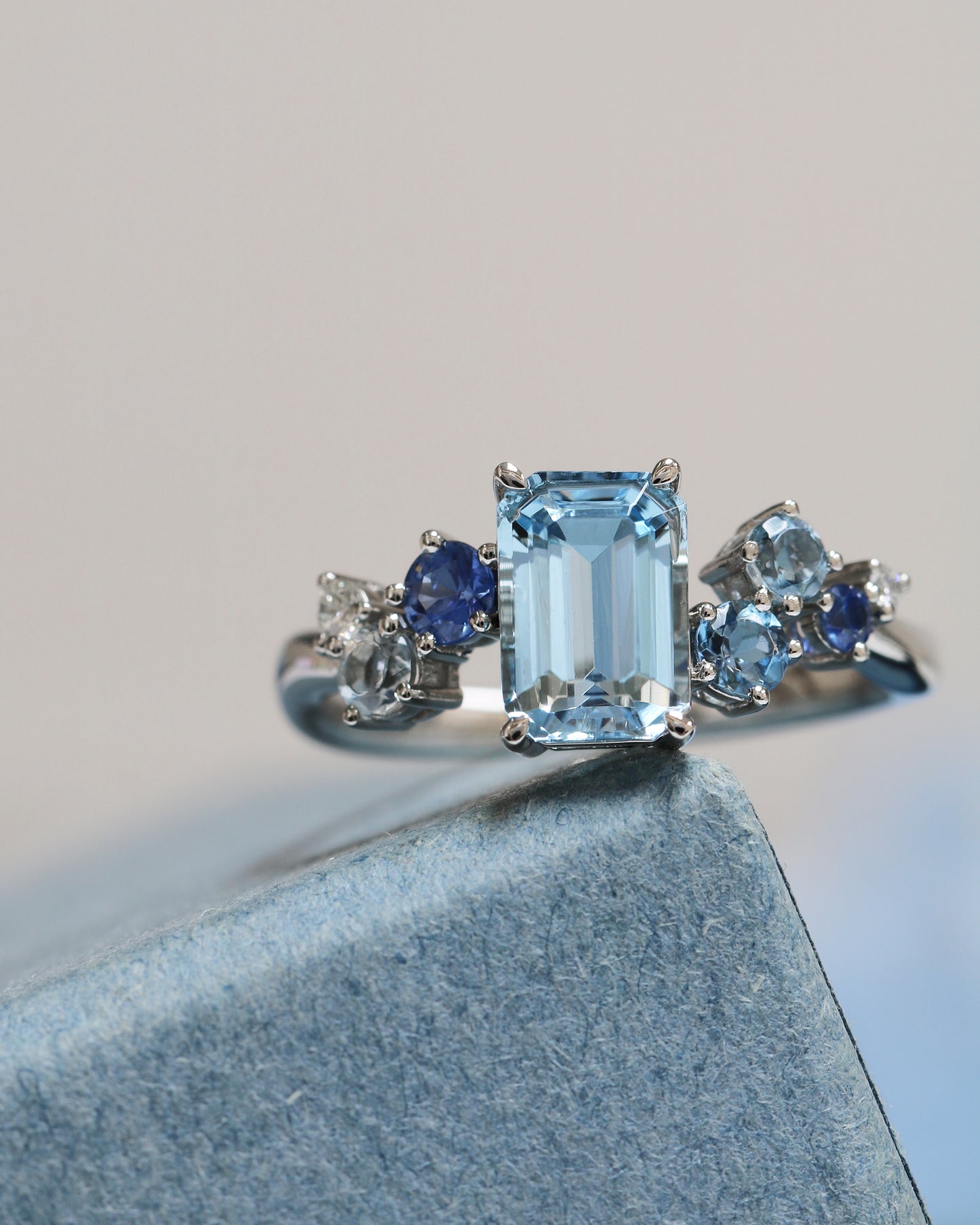 Avery Aquamarine Sapphire and Diamond Cluster Ring