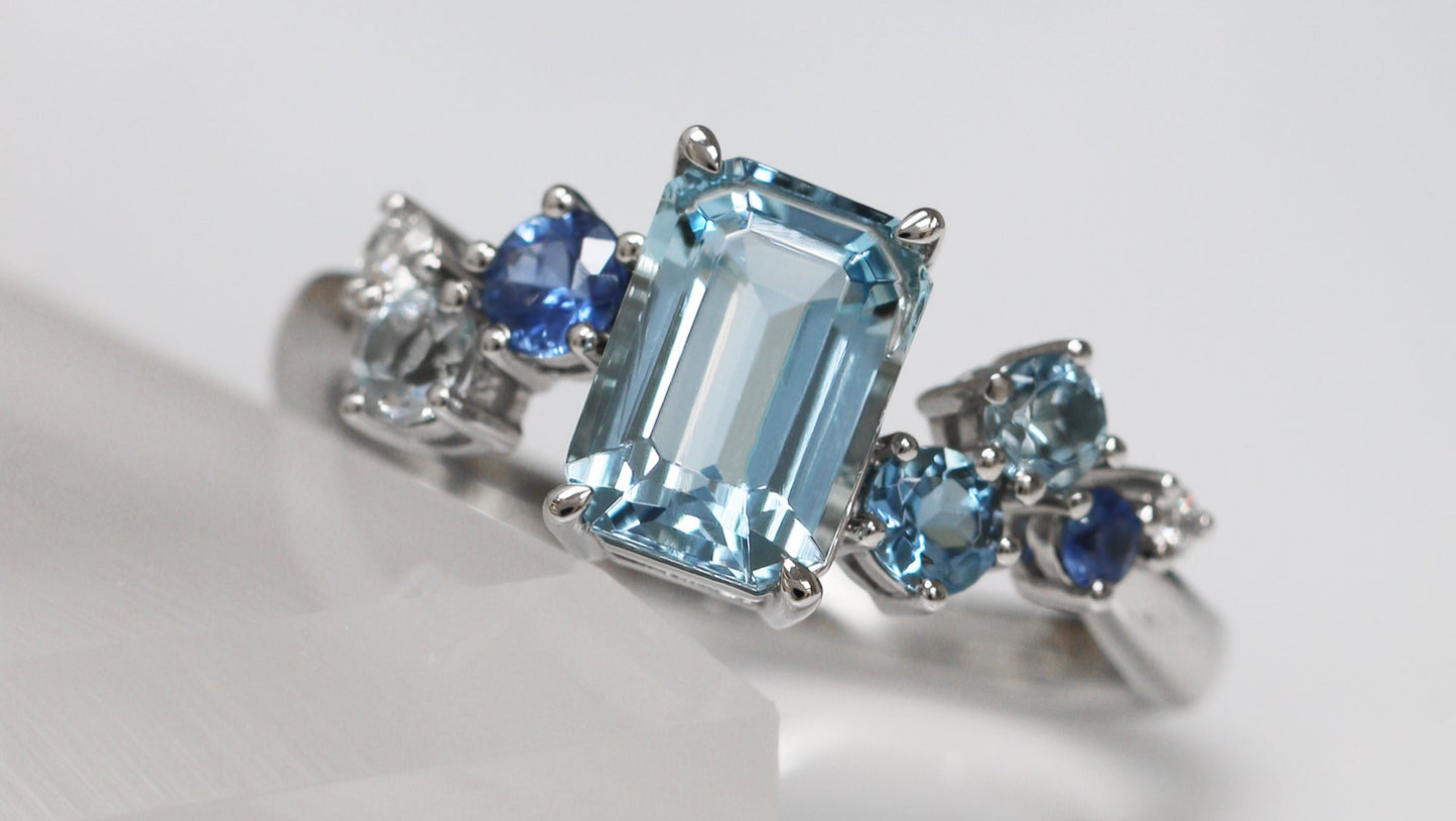 Avery Aquamarine Sapphire and Diamond Cluster Ring
