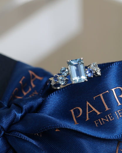 Avery Aquamarine Sapphire and Diamond Cluster Ring